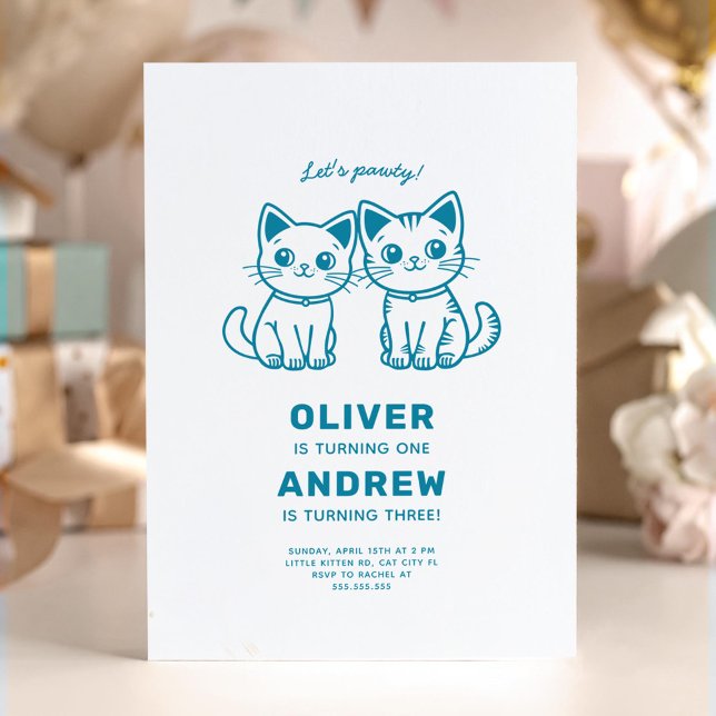 Invitación Fiesta de cumpleaños conjunta con gatitos de color (Subido por el creador)