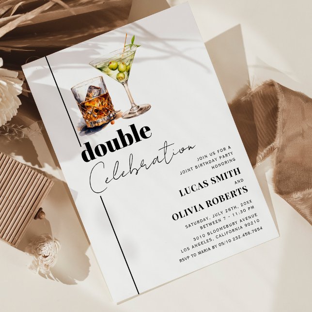 Invitación Fiesta de cumpleaños conjunta de adultos Whiskey y (Subido por el creador)