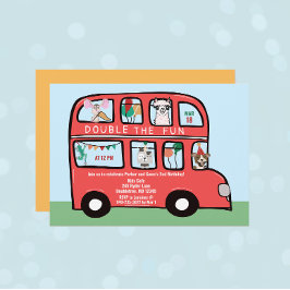 Invitación Fiesta de cumpleaños conjunta de bus de doble deck