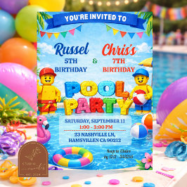 Invitación Fiesta de Cumpleaños Conjunta de Chicos en Piscina