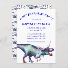 Invitación Fiesta de cumpleaños conjunta de Dinocorn | Dinosa
