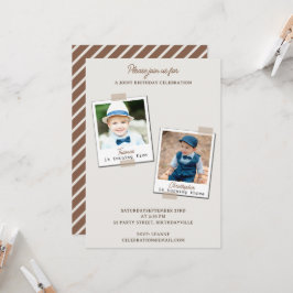Invitación Fiesta de cumpleaños conjunta de doble foto neutra