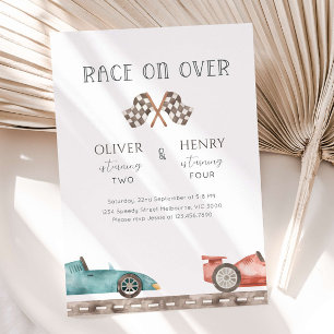 Invitación Fiesta de Cumpleaños Conjunta de Hermanos con Auto