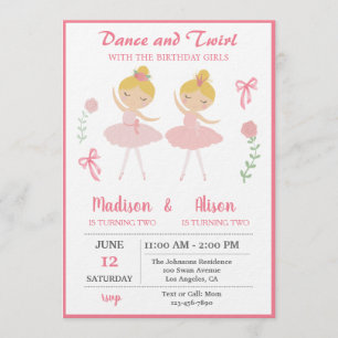 Invitación Fiesta de Cumpleaños Conjunta de Niña Bailarina