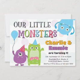 Invitación Fiesta de cumpleaños conjunta de pequeños monstruo