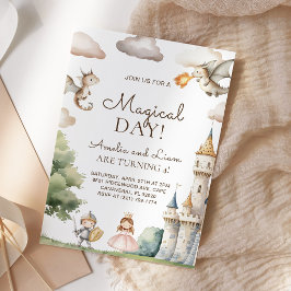 Invitación Fiesta de Cumpleaños Conjunta de Princesa y Dragón