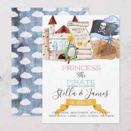Invitación Fiesta de cumpleaños conjunta de Princesa y Pirata