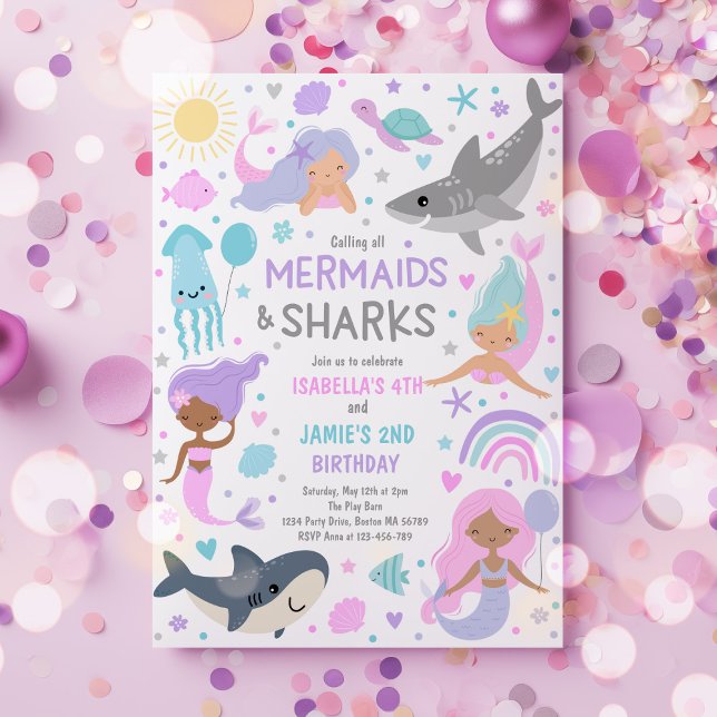 Invitación Fiesta de cumpleaños conjunta de Sirena Y Hermano  (Subido por el creador)