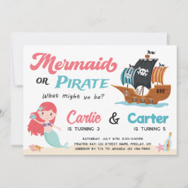 Invitación Fiesta de cumpleaños conjunta de Sirena y Pirata,