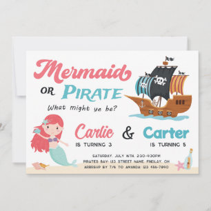 Invitación Fiesta de cumpleaños conjunta de Sirena y Pirata, 