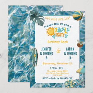 Invitación Fiesta de Cumpleaños Conjunta en la Piscina de He