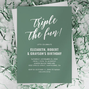 Invitación Fiesta de cumpleaños conjunta Green Triple The Fun