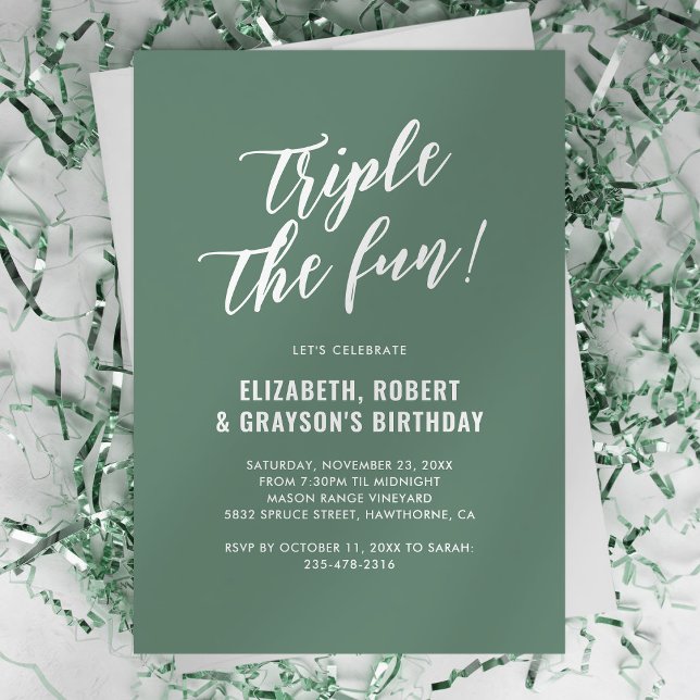 Invitación Fiesta de cumpleaños conjunta Green Triple The Fun (Subido por el creador)