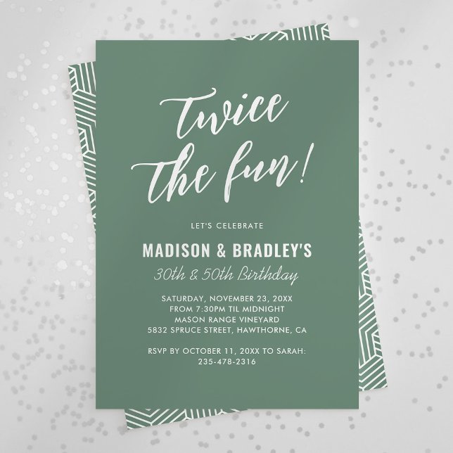 Invitación Fiesta de cumpleaños conjunta Green Twice The Fun (Subido por el creador)