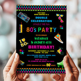 Invitación Fiesta de cumpleaños conjunta Neon 80's