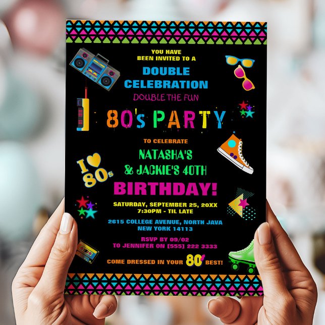 Invitación Fiesta de cumpleaños conjunta Neon 80's (Subido por el creador)