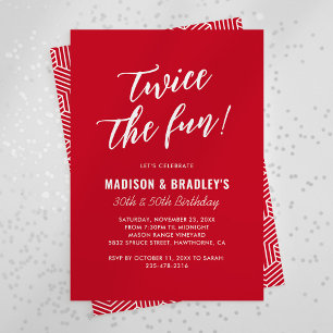 Invitación Fiesta de cumpleaños conjunta Red Twice The Fun
