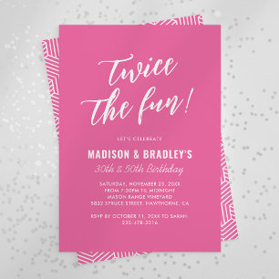 Invitación Fiesta de Cumpleaños Conjunta Rosa Divertida Dos V
