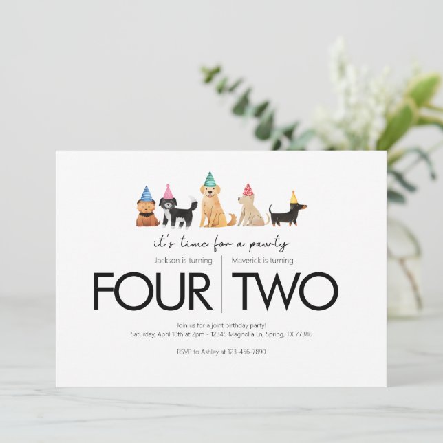 Invitación Fiesta de cumpleaños conjunta - Tema de partido (Anverso de pie)