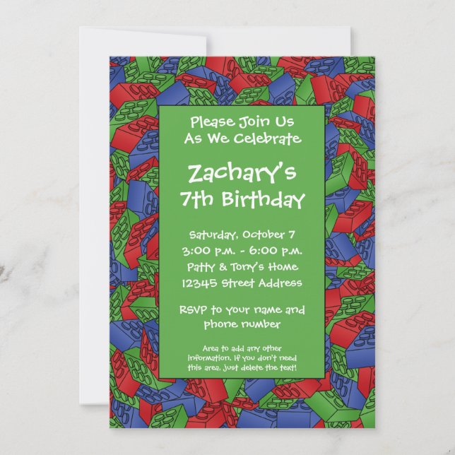 Invitación Fiesta de cumpleaños - Construcción de niños (Anverso)