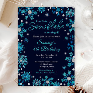 Invitación Fiesta de Cumpleaños Copos de Nieve Azules y Plate