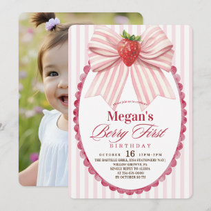 Invitación Fiesta de Cumpleaños Coquette Fresa 1ra Fruta
