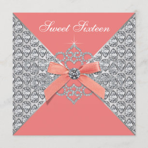 Invitación Fiesta de cumpleaños Coral Diamonds Coral Sweet 16