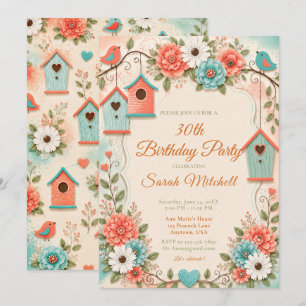 Invitación Fiesta de cumpleaños coral y aqua
