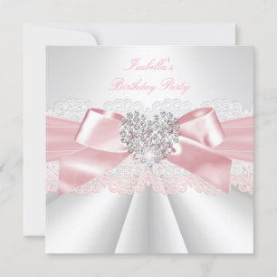 Invitación Fiesta de Cumpleaños Corazón de Diamante Blanco Ro