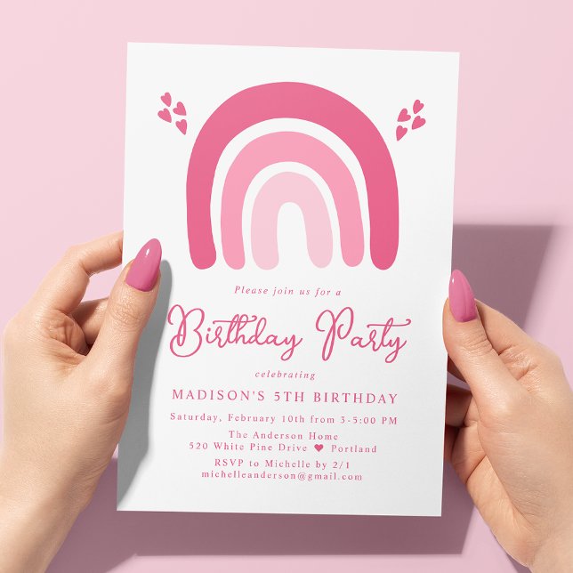 Invitación Fiesta de Cumpleaños Corazones Rosados y Arcoíris (Subido por el creador)
