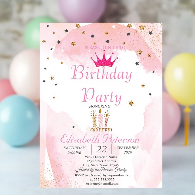 Invitación Fiesta de Cumpleaños Corona Brillante Chic, Velas, (Subido por el creador)