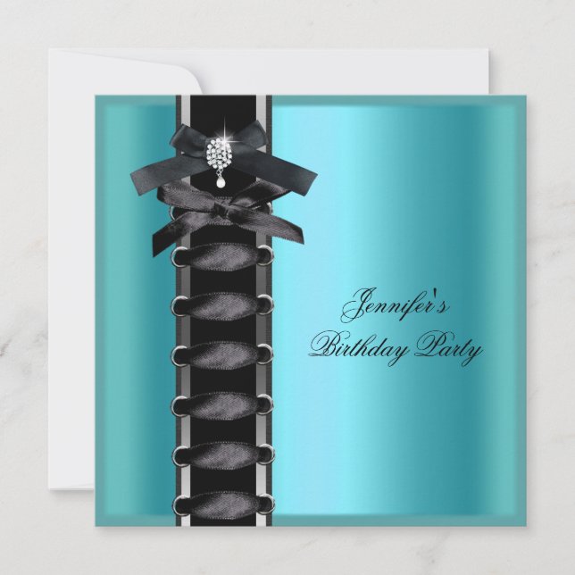 Invitación Fiesta de Cumpleaños Corsé de Diamantes Azul Teal  (Anverso)