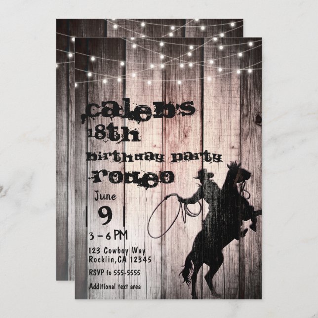 Invitación Fiesta de Cumpleaños Country Granero de Madera Rús (Anverso / Reverso)