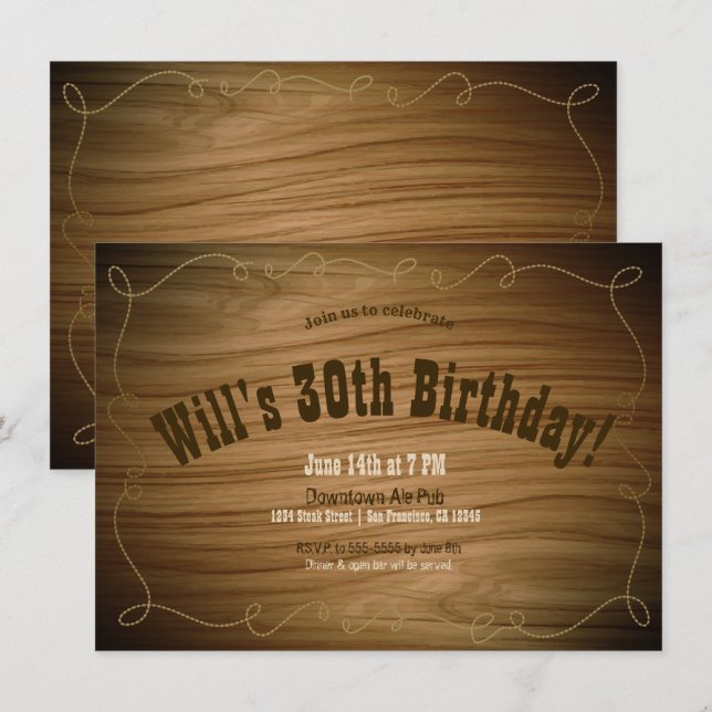 Invitación Fiesta de Cumpleaños Country Western Rústico Vaque (Anverso / Reverso)