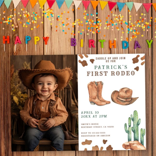 Invitación Fiesta de cumpleaños Cowboy Wild West 1er Rodeo  (Subido por el creador)