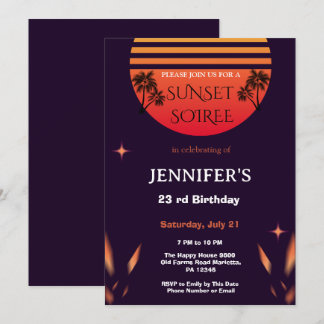 Invitación Fiesta de Cumpleaños Crepuscular en Playa Tropical