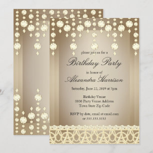 Invitación Fiesta de Cumpleaños Cristal Beige Diamante Sepia