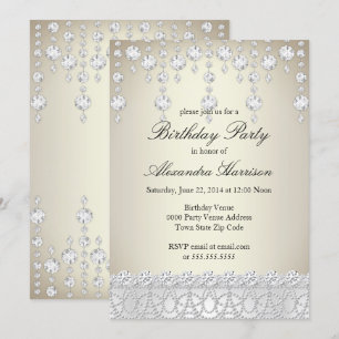Invitación Fiesta de Cumpleaños Cristal Bonito Diamante Plate