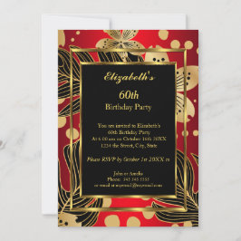 Invitación Fiesta de cumpleaños cualquier edad Floral Roja de
