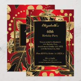 Invitación Fiesta de cumpleaños cualquier edad Floral Roja de