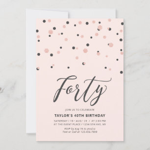Invitación Fiesta de Cumpleaños Cuarenta 40 Simple Rosa Dorad