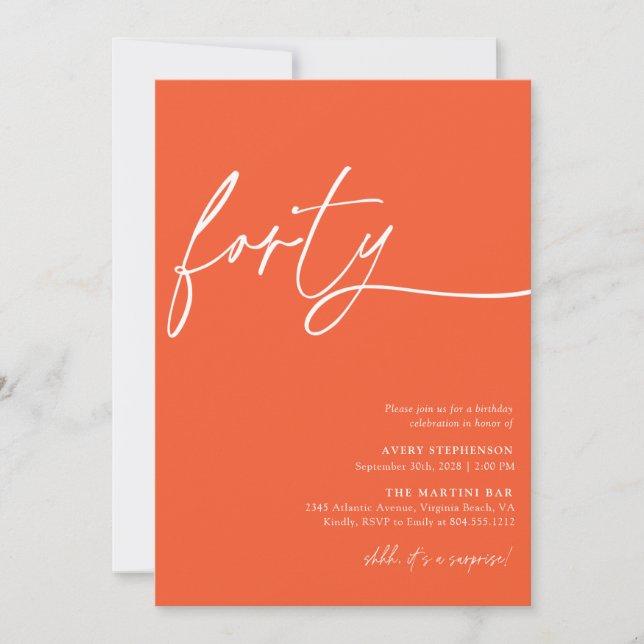 Invitación Fiesta de cumpleaños cuarenta con guión moderno  (Anverso)