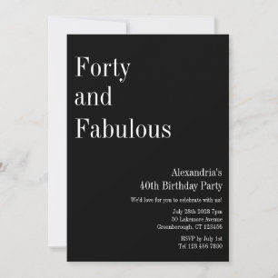 Invitación Fiesta de cumpleaños cuarenta fabulosa en blanco y