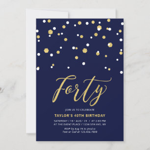 Invitación Fiesta de cumpleaños cuarenta simple Navy & Gold