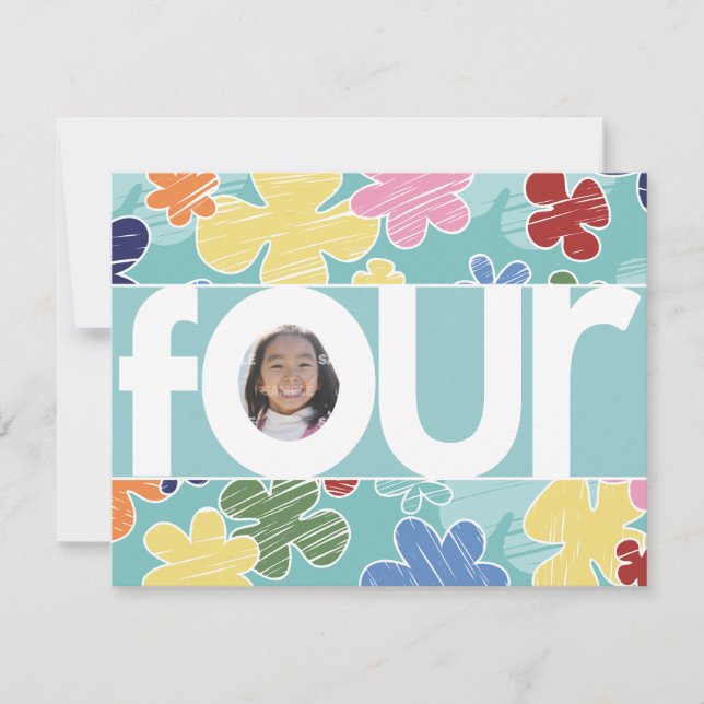 Invitación Fiesta de cumpleaños cuarto Verde azulada (Anverso)