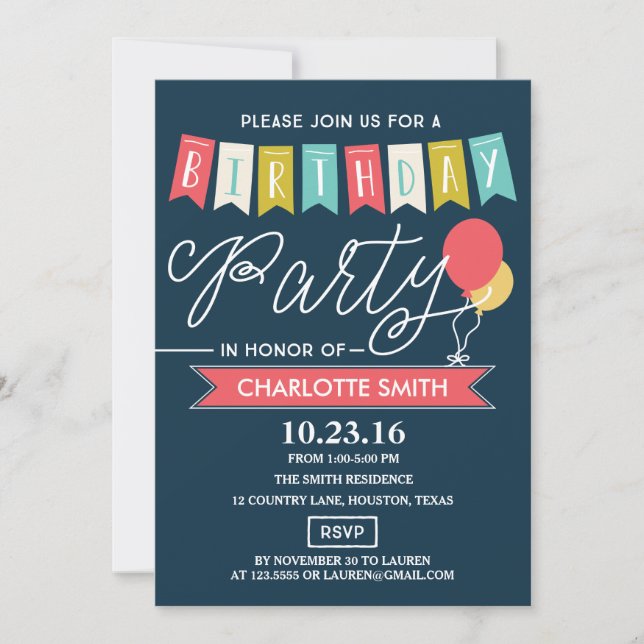 Invitación Fiesta de cumpleaños | Cumpleaños (Anverso)