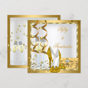 Invitación Fiesta de cumpleaños Curly 50 y fantástico oro bla
