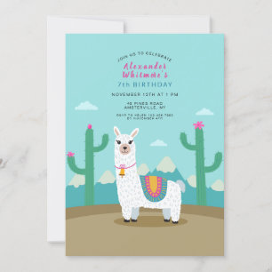 Invitación Fiesta de cumpleaños Cute Alpaca