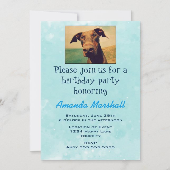 Invitación Fiesta de cumpleaños Cute Doberman (Anverso)