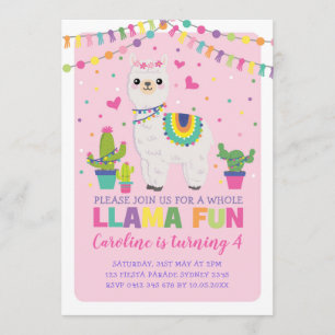 Invitación Fiesta de cumpleaños Cute Llama Alpaca